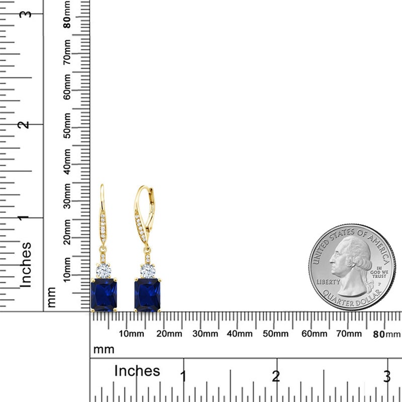 Gem Stone King 4-5 Cttw Leverback Drop Dangle Earrings For Women | 18K Yellow Gold Plated Silver | Emerald Cut 9X7MM Gemstone Birthstone | Fine Jewelry Gifts for Her Mom Anniversary Wedding - Image 3
